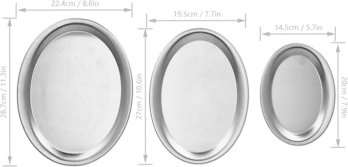 Stainless Steel Serving Platter Set, Silver Tray Mirror Finish, 3pcs Assorted Sizes - Durable 304 Steel, Easy to Clean, Versatile Display and Serving Use (Silver)