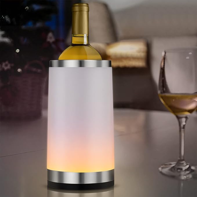 Elrigs Wine Chiller with RGB Touch Lamp| Wine Bottle Cooler Bucket| Double Walled Insulator with 2 Ice Pack for 750ml Champagne| Perfect Wine Gifts for Women/Men| Wine Accessories for Party/Dinner