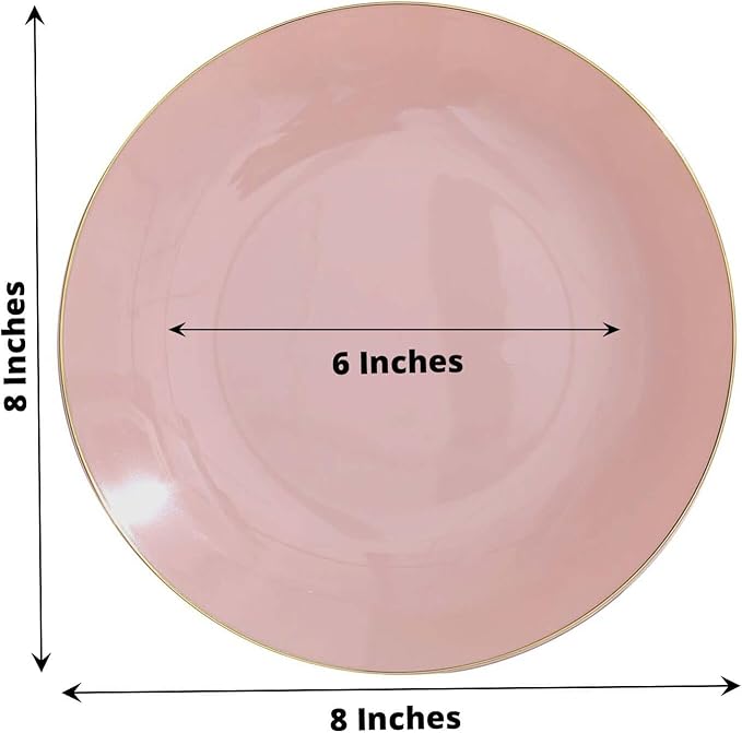 Efavormart 10 Pack | 8" Glossy Dusty Rose Round Plastic Dinner Plates With Gold Rim, Disposable Party Plates