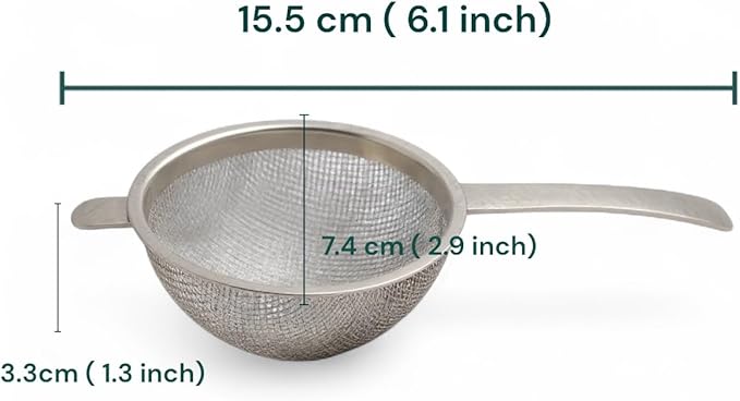 Japanese Double Fine Mesh Tea Sifter – Stainless Steel Tea Strainer for Matcha & Loose Leaf Tea with Hammered Texture Handle Kitchen Sieve, 6” (Length) × 3” (Width) × 1.3” (Height)