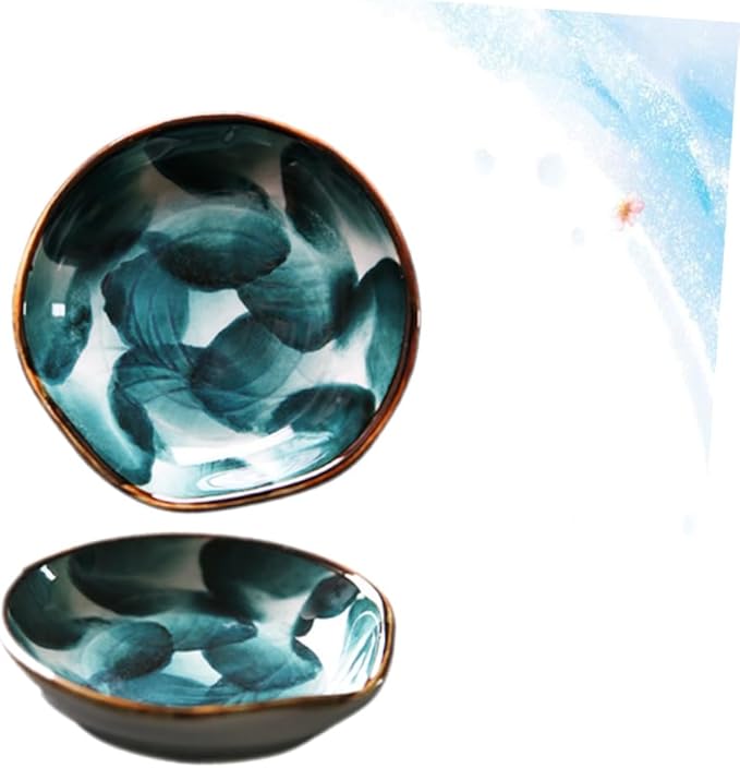 Happyyami 2pcs Hand-painted Ceramic Disc Snack Tray for Boys and Girls Serving Platter Appetizer Plate Condiment Tray