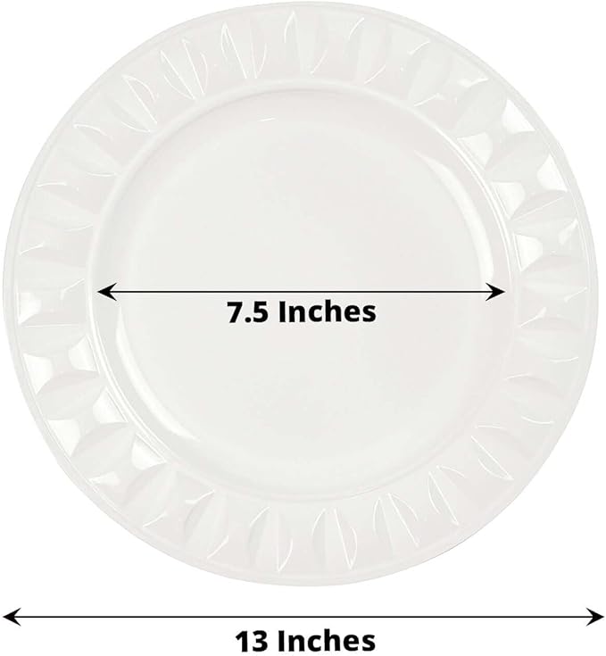 Efavormart 6 Pack | 13" White Round Bejeweled Rim Plastic Dinner Serving Trays, Disposable Charger Plates