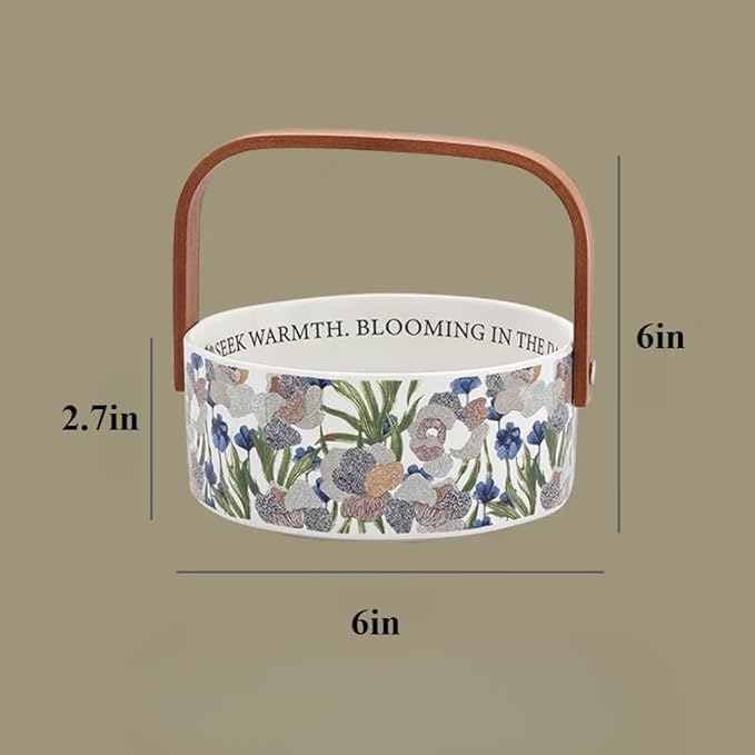 Fruit Bowl Dessert Plate Handmade Flower and Bird Pattern Round Ceramic Tableware Set (White - two pieces)