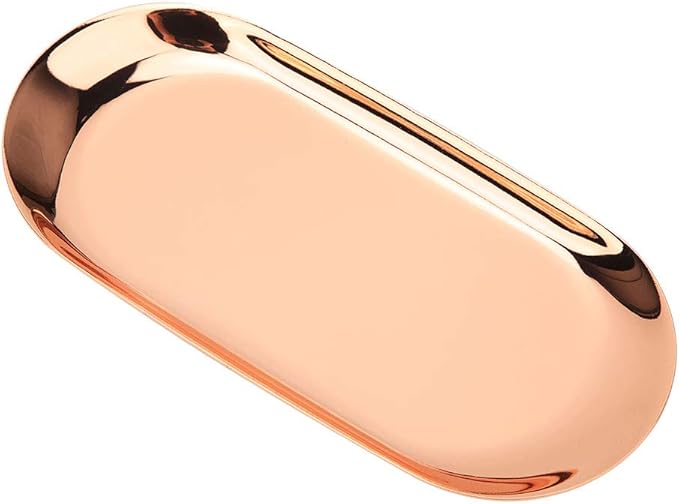 Oval Metal Trays, Stainless Steel Decorative Tray Serving Plate Vanity Trays, Bathroom Candle Trays Fruit Snacks Tray, 23 x 9.5cm (Rose Gold)