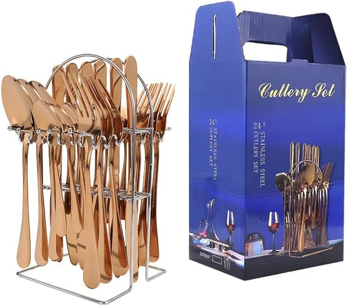 Stainless Steel Flatware Serving Set,Home Kitchen Eating Tableware Set,Dishwasher Safe,for Home Kitchen Restaurant Hote 24-Piece Stainless Steel Storage Rack Cutlery Set Hotel Cutlery Knife, Fork and