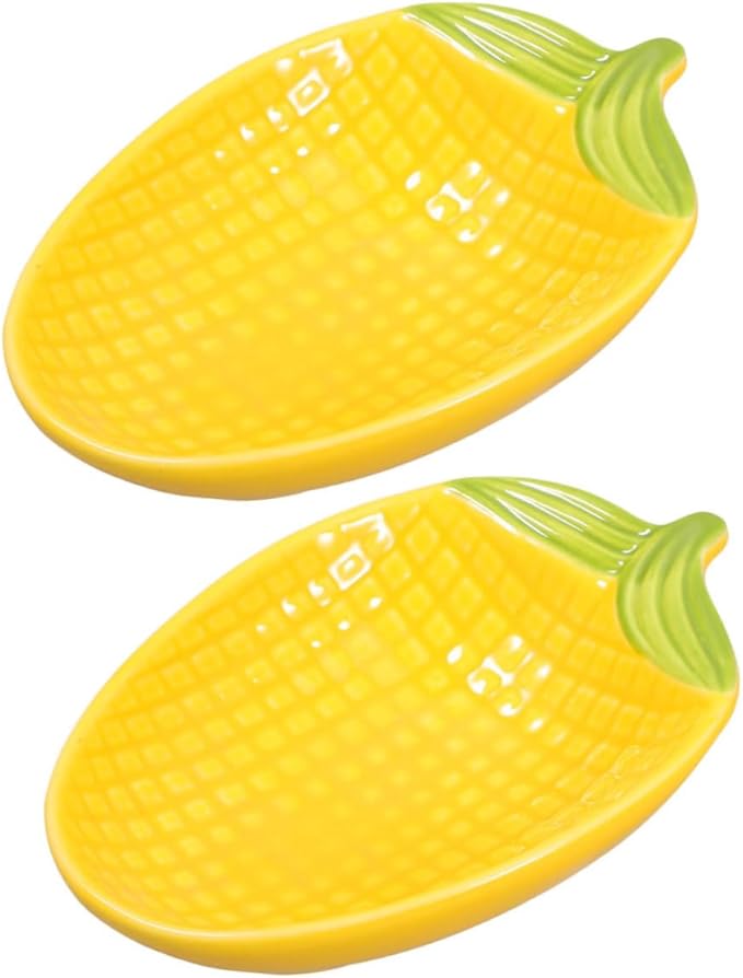 2pcs Corn Shape Ceramic Salad Plate Dipping Sauce Bowl Dessert Serving Trays Appetizer Dishes for Parties Decorative