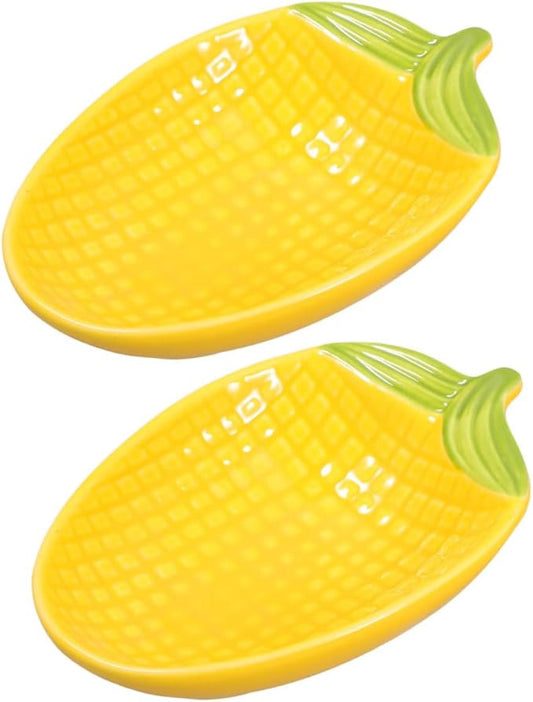 2pcs Corn Shape Ceramic Salad Plate Dipping Sauce Bowl Dessert Serving Trays Appetizer Dishes for Parties Decorative