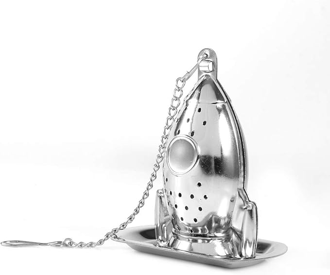 Stainless Steel Tea Strainer, Rocket Ship Tea Infuser with Chain, Rocket Shape Loose Tea Filter for Leaf Herbal Spice Brewing Steeping Home Teaware Accessories