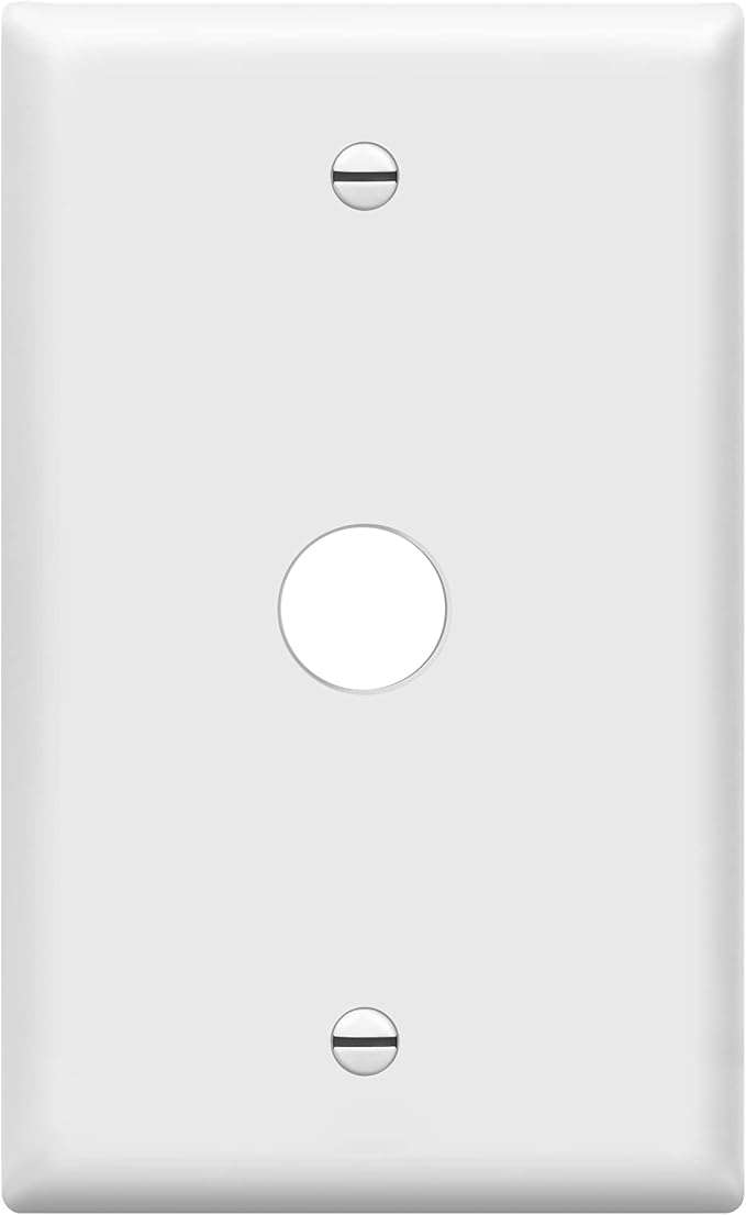 ENERLITES 0.625" Hole Phone/Cable Wall Plate, Standard Size 1-Gang 4.50" x 2.76", Polycarbonate Thermoplastic, 8861-W, White