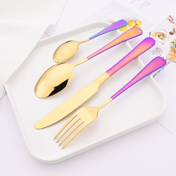 Dinner Forks Set of 6 - Uniturcky Stainless Steel Silverware Forks 8.3 Inches Table Forks Use for Home Kitchen Restaurant - Shiny Gold and Rainbow Metal Salad Forks - Dishwasher Safe
