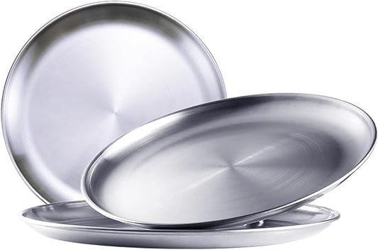 Stainless Steel Plates,3Pcs 8Inch Dinner Dishes Plates Camping Plate,Perfect for Snack Candy Pizza Fruit Camping Etc Reusable and Dishwasher Safe (3, 8 inches)