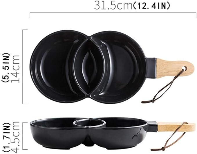 Dinner Plates/Appetizer Plates Ceramic Appetizer Plate, Snack Plate, Seasoning Plate, Tableware, Grid Plate, Salad Plate, Fruit Plate with Handle Bowl Sets,C