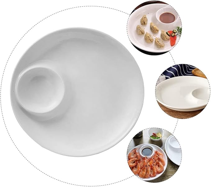 9-Inch White Ceramic Dumpling Plate Simple Style Serving Dish for Dipping and Sauces for Appetizers and Desserts for Entertaining