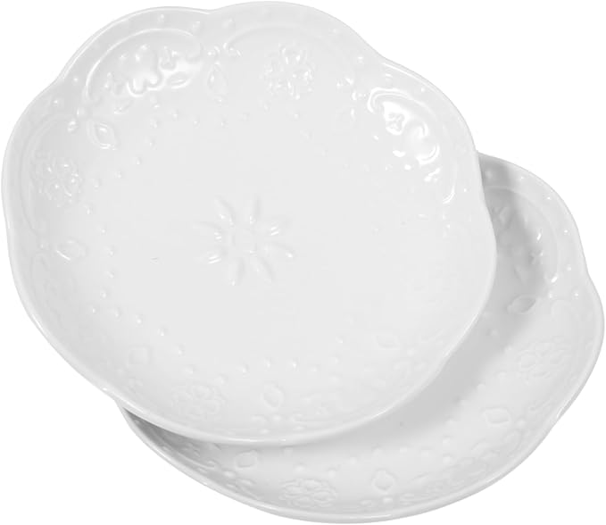 2Pcs Ceramic Appetizer Plates Elegant Embossed Sauce Dishes for Dipping Sauces for Snacks and Garnishes for Housewarming and Dinner Parties