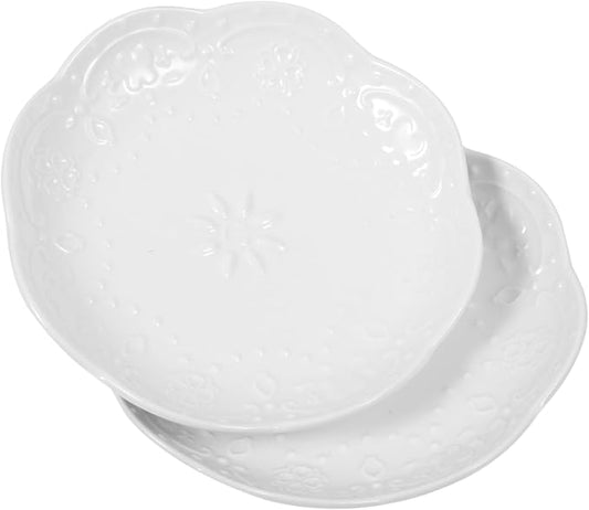 2Pcs Ceramic Appetizer Plates Elegant Embossed Sauce Dishes for Dipping Sauces for Snacks and Garnishes for Housewarming and Dinner Parties
