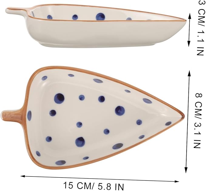 GARVALON Ceramic Leaf-shaped Sauce Dish for Dipping Hand-painted Appetizer Serving Plate for Home and Restaurant Use for Snacks Salads and Desserts