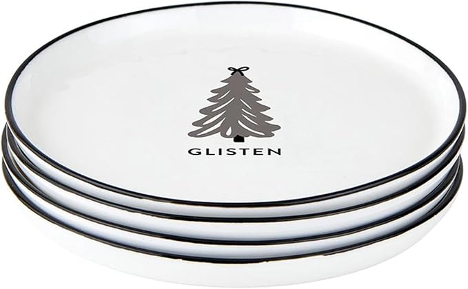Santa Barbara Design Studio 4-Piece Christmas Appetizer Plate Set White Ceramic Small Plates, 5.25" Diameter, Glisten