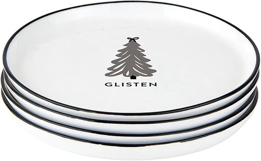 Santa Barbara Design Studio 4-Piece Christmas Appetizer Plate Set White Ceramic Small Plates, 5.25" Diameter, Glisten