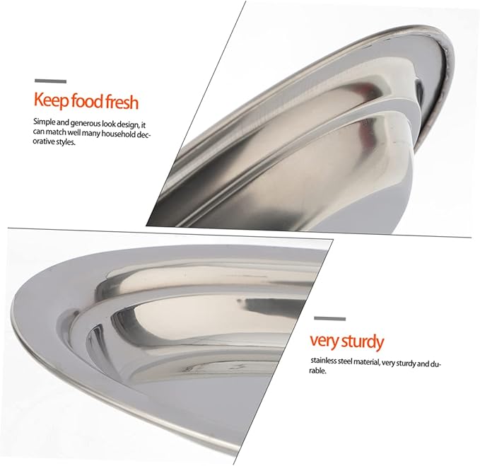 ERINGOGO 2pcs Stainless Steel Oval Pan Serving Trays Serving Platter Dinnerware Platters Steel Platter Dishes Large Party Household Snack Dinner Plates Oval Fries Plate Silver