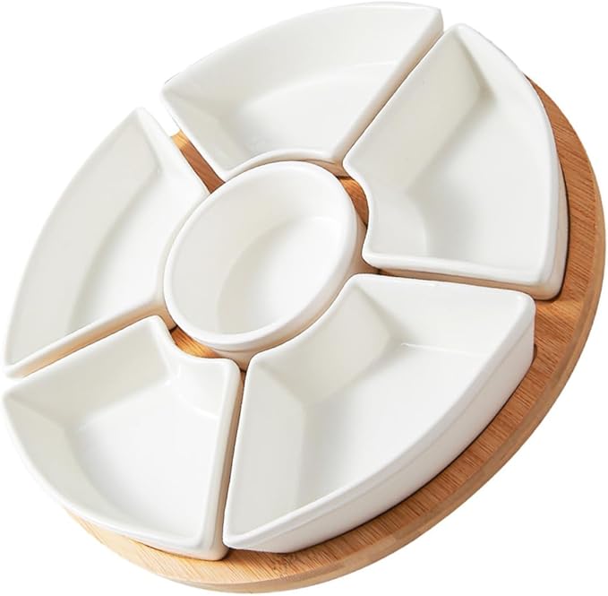 PRETYZOOM 1Set Ceramic Divided Serving Tray with Multi-Compartment Food Dish for Fruits Snacks Appetizers and Desserts Large Capacity Plate for Home Dining and Entertaining