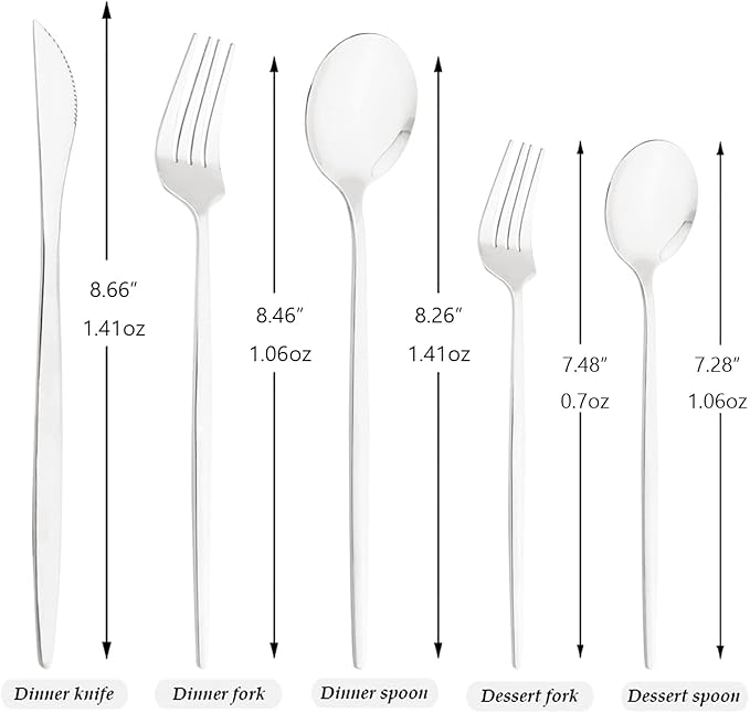 30Pcs Silver Simplicity Mirror Finished Cutlery Set, 18/0 Stainless Steel Daily Use Silverware Kitchen Home Restaurant Party Dessert Flatware Set Include Knife/Fork/Spoon, Service For 6