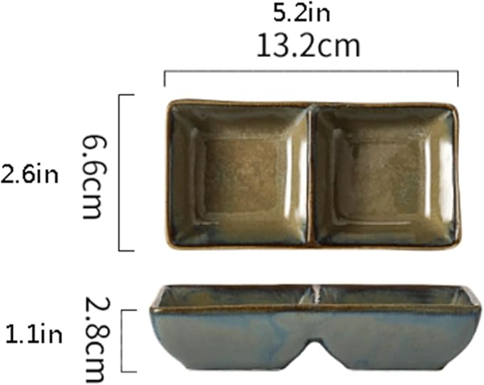 Seasoning Plate 5.2 x 2.6 Inch Two Piece Stackable Ceramic Serving Tray. Set of 2 Decorative Ceramic Appetizer Trays, Snack Soy Sauce Dessert Plates, Ceramic Sauce Plates (Color