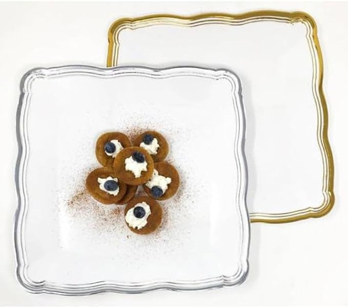 's Aristocrat Collections:12 X 12 inches Square Serving Trays White & Silver Border: BPA Free for All Occasions: 2CT