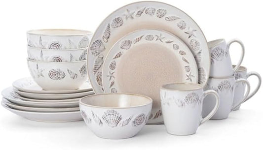 Dinner Plates Set Beige Stoneware 16-Piece Dinnerware Set Dish Ceramic Dishes to Eat Plate Sets Tableware Food Bar (D As shown)