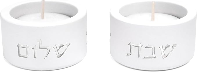 SURI Shabbat Candle Holders Set – Modern Judaica Shabbat Candlesticks for Tea Lights – Concrete Shabbos Candles Holders, Dripless Design – Jewish Gift & Home Decor