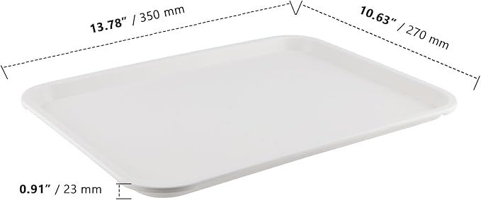 ZOENHOU 10 Pack 14 x 10 Inch Plastic Fast Food Tray, Rectangular Cafeteria Trays Food Serving Trays, Plastic Lunch Tray for Serving Home Restaurant Dinning Room Organization, White