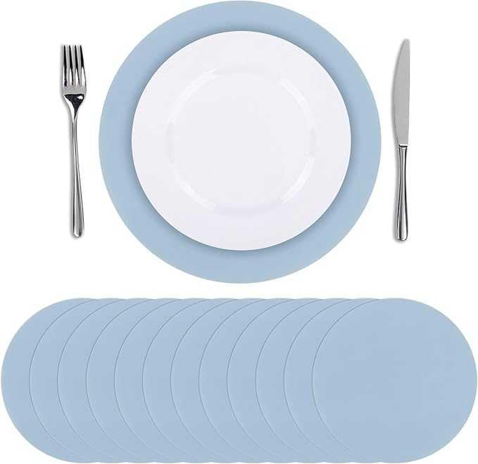 SHACOS 100 PCS Round Paper Placemats 13 inch Disposable Paper Place Mats for Dinner Wedding Birthday Party Festival Table Decoration Indoor Outdoor, Dusty Blue