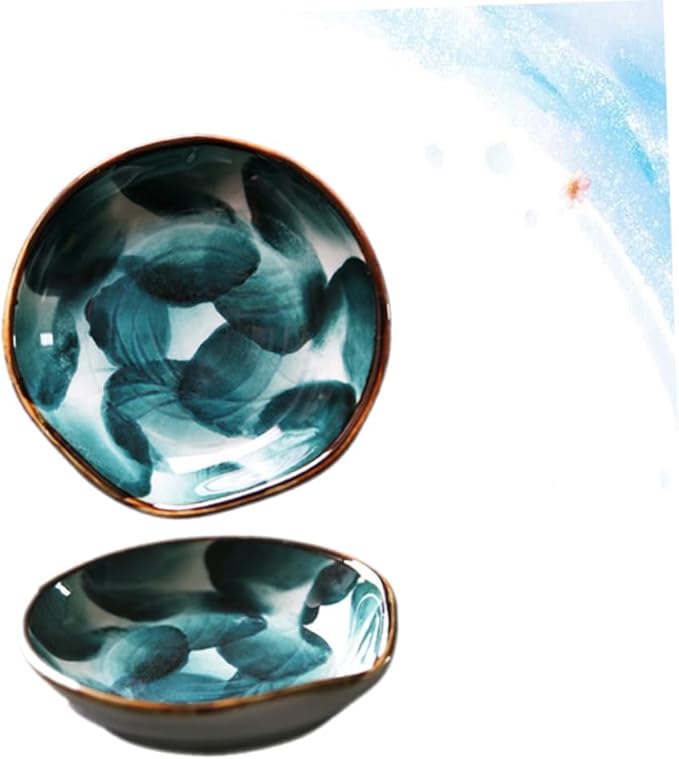 Cabilock 2pcs Handpainted Ceramic Sauce Plate Retro Japanese Style Tableware for Appetizers Snacks and Treats Unique Design for Home and Restaurant Use