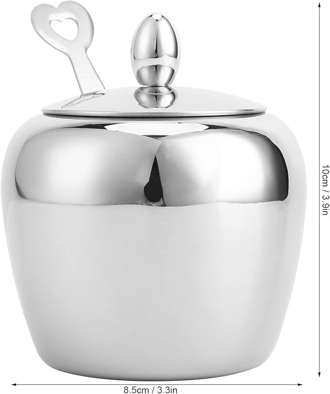 LIZEALUCKY Kitchen Sugar Bowl, 304 Stainless Steel Sugar Bowl with Spoon Home Kitchen Salt Pepper Spice Bowl Spice Drum Small Condiment Container