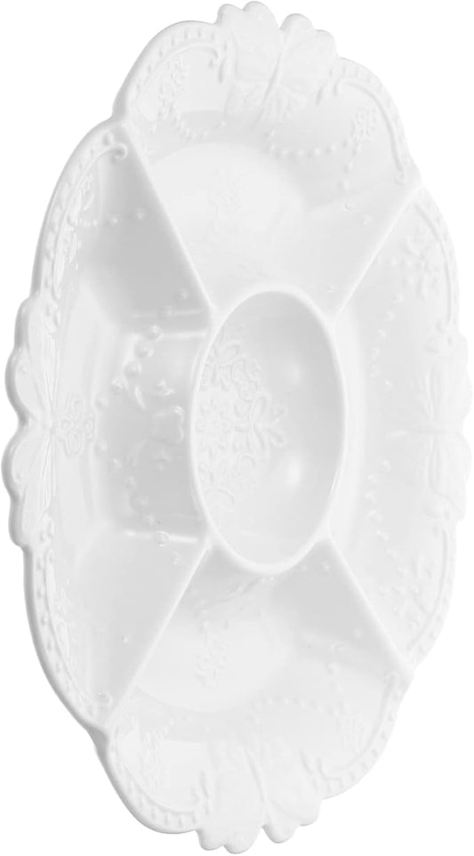 Five Grid Ceramic Plate Vegetable Tray Platter Dried Fruit Nuts Plate Ceramic Fruit Plate Appetizer Plates Ceramic Salad Plate Dessert Plate Dessert Trays Dessert Fruit Plate Snack