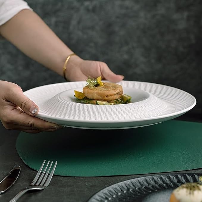 Kitchen Plates 10-inch Japanese Hotel Restaurant Western Tableware White Ceramic Appetizer Plate Dessert Cake Restaurant Plates(A,10 in)