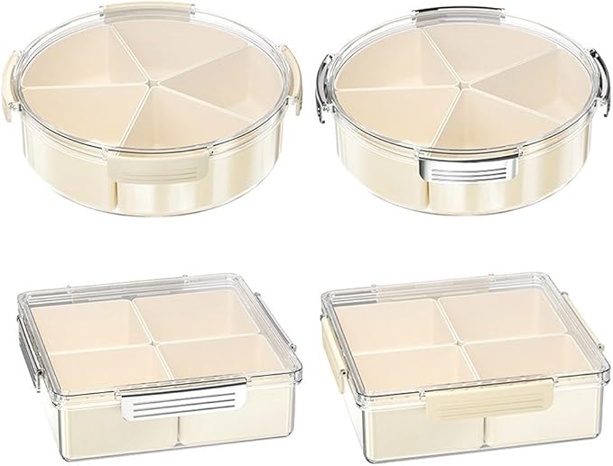 Divided Serving Tray with Lid, 45 Compartments Snack Box for Candy, Nuts, Cookies, Fruit, ABS Plastic, Portable for Picnics and Parties(White - Round)
