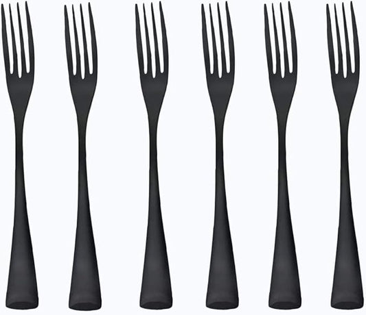 Matte Finish Polishing Black 18/10 Stainless Steel, Single Serving Flatware Silverware cutlery utensils Set,set of 6 Dinner Fork