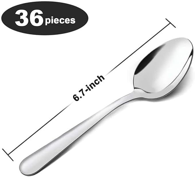 Unokit Spoons Silverware Set - 36-Piece (6.7 inch) Stainless Steel Dinner Dessert Spoons, Tablespoon, Silverware Spoons Only for Home, Kitchen or Restaurant - Mirror Polished, Dishwasher Safe