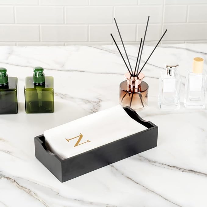 Luxenap 15.8 X 7.9 Inch Linen-Feel Guest Towels, 50 Lettered Hand Towels - Gold Letter 'N', Sans Serif Font, White Paper Dinner Napkins, airlaid, For Restrooms And Tables