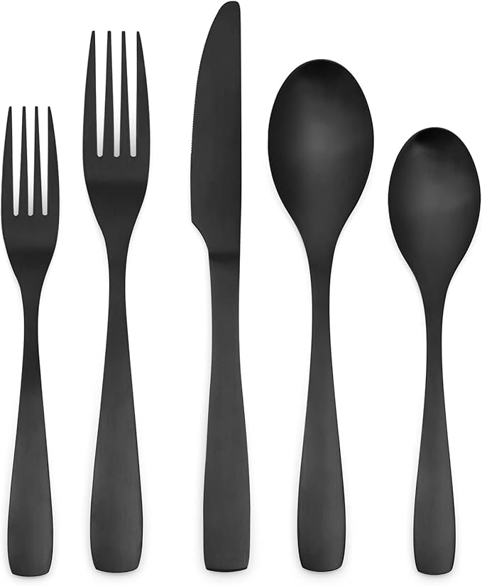 40 Piece Silverware Set, Bettlife Matte Black Silverware Set for 8, Stainless Steel Flatware, Utensil Sets Cutlery Set for New Apartment, Minimalist, Dishwasher Safe