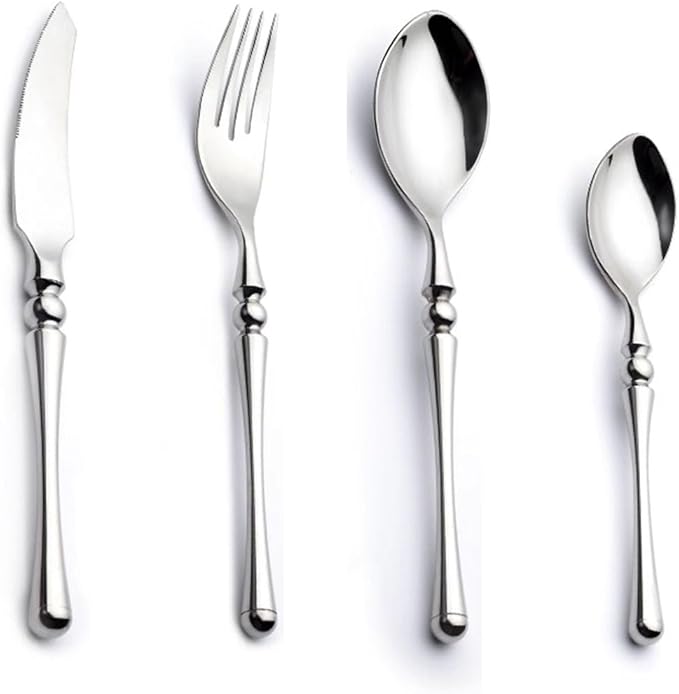 IKXO Flatware Set 32 Piece Silverware Set Service for 8,Forks Spoons and Knives Set for Home/Camping/Travel,Mirror Polished Flatware Set,Dishwasher Safe Kitchen Utensils Set for Home,Restaurant
