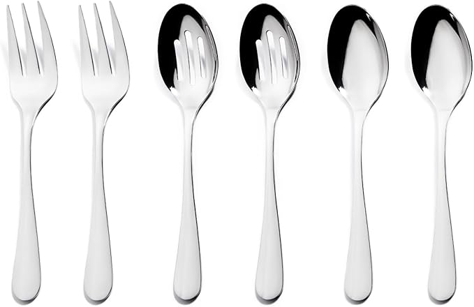VIVANI 6-Piece Stainless Steel Serving Spoons and Forks Set, Serving Utensils for Parties, Buffet, Banquet and Kitchen, Dishwasher Safe, 8.6 Inches