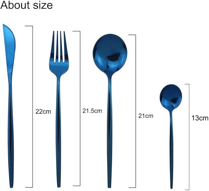 JASHII 24 Piece Titanium Plated Stainless Steel Flatware Set, 24 Piece Blue Silverware Set, Service for 6 (Shiny)