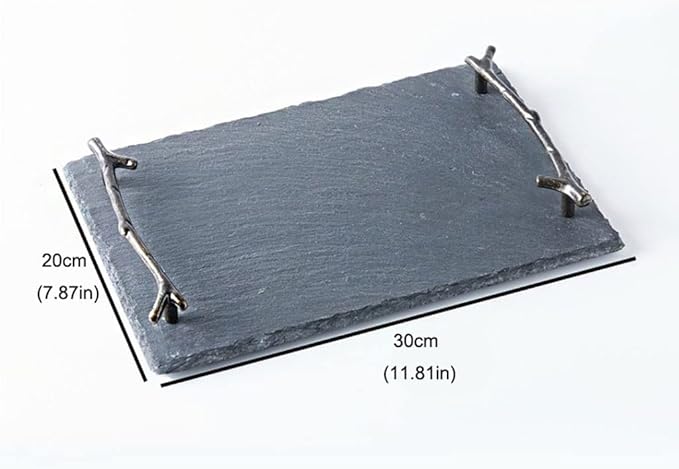 Serving Tray Service Tray Simple Rectangular Retro Branch Handle Dinner Plate Tray Restaurant Exhibition Hall Water Cup Bowl Plate Tray Plate Soft Display Plate Food Serving Tray(Silver)