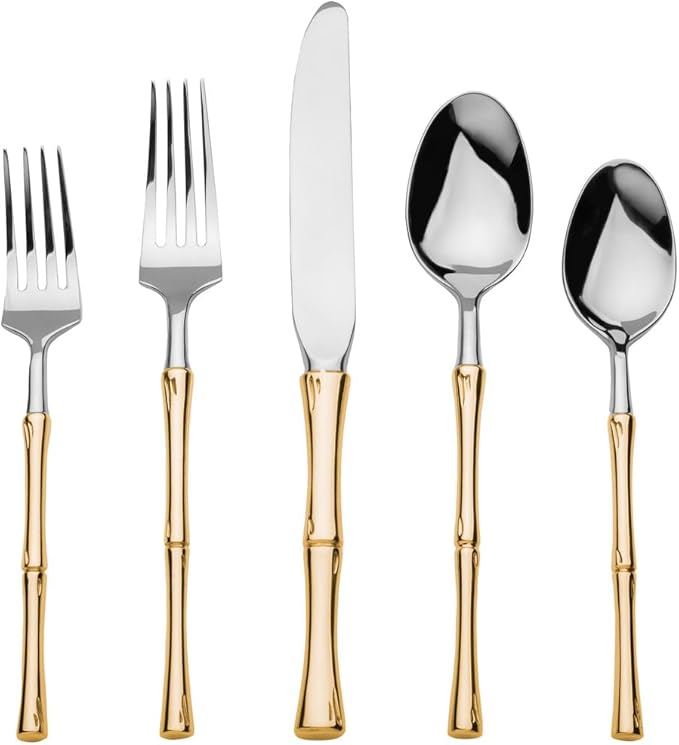 Godinger Flatware Set, Dinnerware Set, Salad, Dessert Forks, Dinner Forks, Tablespoon, Tea Spoon and Knife, Gold 20 Piece Set