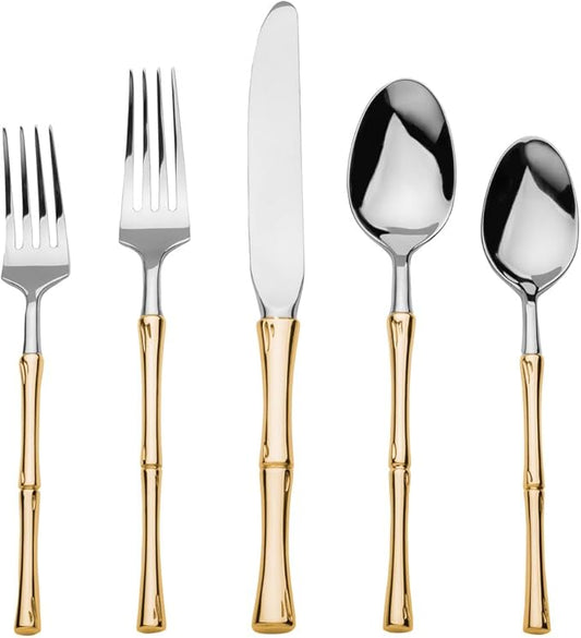 Godinger Flatware Set, Dinnerware Set, Salad, Dessert Forks, Dinner Forks, Tablespoon, Tea Spoon and Knife, Gold 20 Piece Set