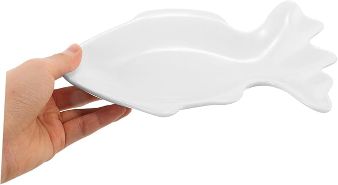 LIFKOME Carp Plate Ceramic Fish Shape White Sushi Bowl for Appetizer Decorative