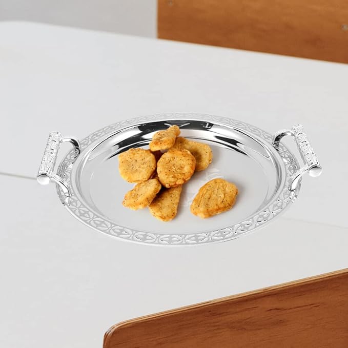 Zerodeko European Style Round Pattern Serving Tray 13.18 Inch Fruit Plate Snack Holder for Home Kitchen Dining Entertaining