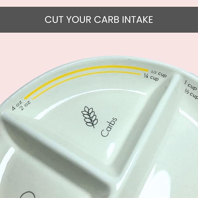Uba DIABETIC Portion Control Plate (PORCELAIN) with Built-in Measurements