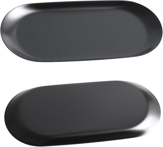 2Pcs 7x3.3inch Stainless Steel Decorative Trays, Oval Jewelry Dish Cosmetics Organizer, Black Serving Platter for Bathroom Vanity Dresser Storage